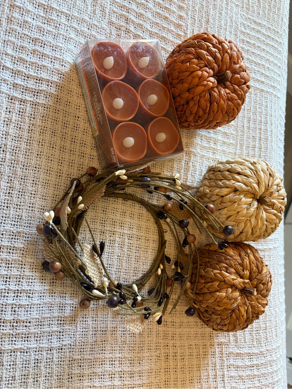 Autumn Pumpkin Decorative Set with Tea Lights -